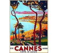 Metal Sign Cannes Cote de Azur France French Riviera Retro Decor Art Sign Home Kitchen Bar Cafe Club Cave Wall Decor Vintage Travel Tin Sign 15x30cm