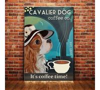 Metal Sign Cavalier King Charles Spaniel Dog Coffee Company Retro Sign Vintage Aluminum Tin Sign For Home Office Cafe Bar Farm Dog Tin Sign 8x12 Inches