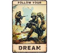 Metal Sign Cave Follow Your Dream Coffee Bar Decor Soldiers On The Battlefield Hunting Themed Man Cave War Scenes Billiard Club Sign Militaristic Realism Bedroom Aesthetic Plaque 8x12 Inch