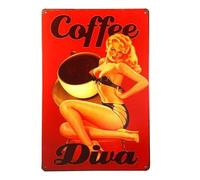 Metal Sign - Coffee Diva pin up girl metal sign Metal art Decor suit for Bar Pub Shop Store