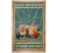 Metal Sign Easily Distracted By Sheep And Yarn Retro Metal Tin Sign Vintage Sign Sewing Room Wall Art Craft Room Decor 12x16 Inch