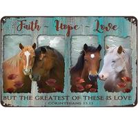 Metal Sign Faith Hope Love Horses Retro Decor Art Sign Home Kitchen Bar Cafe Club Farm Cave Wall Decor Horse Tin Sign 8x12 Inch