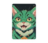 Metal Sign for Outdoor, Personalized Tin Anime Green Cat Signs for Wedding, Custom Wall Art Plaques for Home, Multifunctional Wall Decor Posters for Business, 7.9x11.8Inch