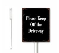 Metal Sign for Outdoor Please Keep Off the Driveway Yard Sign With Stake Black Notice Sign for Street Warning Road Sign 18 x 22 CM Sturdy Aluminum Rust Free Easy Install - Black