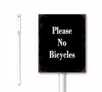 Metal Sign for Outdoor Please No Bicycles Yard Sign With Stake Black Notice Sign for Street Warning Road Sign 18 x 22 CM Sturdy Aluminum Rust Free Easy Install - Black