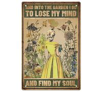 Metal Sign Gargening Girl Vintage Tign Sign Find My Soul Metal Wall Art Butterflies Flowers Iron Wall Decor Retro Wall Decor for Girl's Room Bars Playroom Cafes Pubs 8"x12"