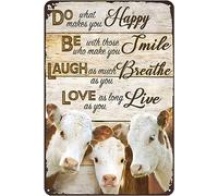 Metal Sign Hereford Cattle Do Happy Be Smile Laugh Breathe Love Live Rustic Decor Vintage Tin Sign Home Kitchen Farm Bar Cafe Club Cave Wall Decor Cow Tin Sign 12 X 8 Inch