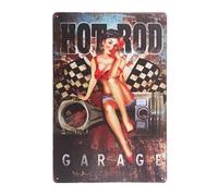 Metal Sign - Hot Rod Garage Vintage Metal Sign featuring Pin Up beauty ''Scrap Junky' wall painting