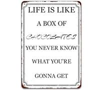 Metal Sign Life is like a box of chocolates, you never know what you're gonna get Signs Room Decor Vintage Plaque Signs for Home Kitchen Bar Patio Room Garage 8x12inch