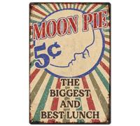Metal Sign Moon Pie The Biggest And Best Lunch For Dining Retro Iron Poster Painting Not Easy To Rust Posteration For Shop Orchard Garden 20X30Cm