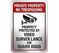 Metal Sign No Trespassing Property Protected By Video Surveillance And Guard Dogs Funny Metal Tin Sign Decor Posteration For Garden Bar Bathroom 20X30Cm