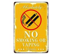 Metal Sign No Vaping Or Smoking Retro Decor Home Bedroom Library Bookstore Bar Cafe Office Club Cave Wall Decoration Vintage Warning Tin Sign 8x12 Inch