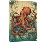 Metal Sign Octopus Decor Tin Signs Vintage Bathroom Wall Decor Office Garage Home Pool Signage Bar Man Cave Kitchen Art Poster Decorations 8x12 Inch