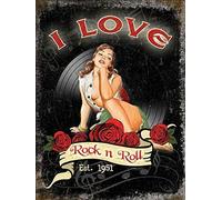 Metal sign Plaque Love Rock Roll Music 1950 Gift Tin Sign Vintage Cave Bar Home Kitchen Wall Decoration Sign (20x30cm)