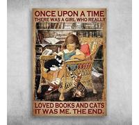 Metal Sign Poster Little Girl Book And Cat A Girl Who Really Loved Books And Cats Metal Tin Wall Plaque Novelty Metal Wall Sign Vintage Tin Plaque For Kitchen Decor Home S