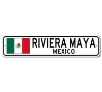 Metal Sign Riviera Maya, Mexico - Mexican Flag Street Sign Aluminum Tin Signs Gifts for Home Kitchen Coffee Bar Farm Wall Art Decor, 4X16 Inch