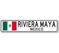 Metal Sign Riviera Maya,Mexico - Mexican Flag Street Sign Aluminum Tin Signs Gifts for Home Kitchen Coffee Bar Farm Wall Art Decor,4x16 Inch