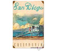 Metal Sign San Diego Life Guard Tower Rustic Vintage Metal Wall Art Home Decor Metal Decor Wall Sign 12x8 Inches