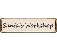Metal Sign Santa's Workshop Vintage Signs Retro Tin Signs Aluminum Sign for Kitchen Home Garden Wall Bar Cafe Decor 4x16 Inches