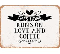 Metal Sign - This Home Runs On Love and Coffee - 2 - Vintage Look Sign home decor