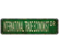 Metal Sign Tin Signs INTERNATIONAL TRADE ECONOMIST DR, Funny Vintage Retro Aluminum Metal Sign, Hanging Decor for Bedroom, Kitchen, Garden, Wall, Club, Coffee Shop, Home, Economics Art, 4x16 inch