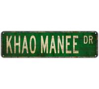 Metal Sign Tin Signs KHAO MANEE DR, Funny Vintage Retro Aluminum Metal Sign, Hanging Decor for Bedroom, Kitchen, Garden, Wall, Club, Coffee Shop, Home, Khao Manee-Cat Breed Themed Art, 4x16 inch