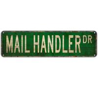 Metal Sign Tin Signs MAIL HANDLER DR, Funny Vintage Retro Aluminum Metal Sign, Hanging Decor for Bedroom, Kitchen, Garden, Wall, Club, Coffee Shop, Home, Mail Handler-Career Art, 4x16 inch