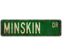 Metal Sign Tin Signs MINSKIN DR, Funny Vintage Retro Aluminum Metal Sign, Hanging Decor for Bedroom, Kitchen, Garden, Wall, Home, Minskin-Cat Breed Themed Art, 4x16 inch