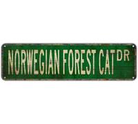 Metal Sign Tin Signs NORWEGIAN FOREST CAT DR, Funny Vintage Retro Aluminum Metal Sign, Hanging Decor for Bedroom, Kitchen, Garden, Wall, Club, Coffee Shop, Home, Cat Breed-Themed Art, 4x16 inch