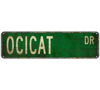 Metal Sign Tin Signs OCICAT DR, Funny Vintage Retro Aluminum Metal Sign, Hanging Decor for Bedroom, Kitchen, Garden, Wall, Club, Coffee Shop, Home, Ocicat-Breed Themed Art, 4x16 inch