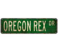 Metal Sign Tin Signs OREGON REX DR, Funny Vintage Retro Aluminum Metal Sign, Hanging Decor for Bedroom, Kitchen, Garden, Wall, Club, Coffee Shop, Home, Cat Breed-Themed Art, 4x16 inch