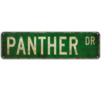 Metal Sign Tin Signs PANTHER DR, Funny Vintage Retro Aluminum Metal Sign, Hanging Decor for Bedroom, Kitchen, Garden, Wall, Club, Coffee Shop, Home, Panther Animal-Themed Art, 4x16 inch