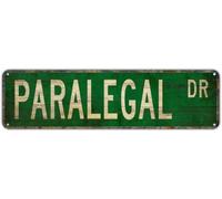 Metal Sign Tin Signs PARALEGAL DR, Funny Vintage Retro Aluminum Metal Sign, Hanging Decor for Bedroom, Kitchen, Garden, Wall, Club, Coffee Shop, Home, Paralegal Legal Career-Themed Art, 4x16 inch