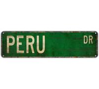 Metal Sign Tin Signs PERU DR, Funny Vintage Retro Aluminum Metal Sign, Hanging Decor for Bedroom, Kitchen, Garden, Wall, Club, Coffee Shop, Home, Peru Country-Themed Art, 4x16 inch
