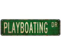 Metal Sign Tin Signs PLAYBOATING DR, Funny Vintage Retro Aluminum Metal Sign, Hanging Decor for Garden, Wall, Club, Coffee Shop, Home, Playboating Water Sport-Themed Art, 4x16 inch