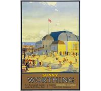 Metal Sign Vintage British Travel Poster Railways Train - Sunny Worthing Southern Electric - A4