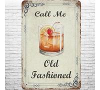 Metal Sign Vintage Call Me, Old Fashioned Cocktail, Retro Wall Decor Sugar Slice Orange Cherry Lemon Bourbon Funny Retro Look Tin Signs Poster For Home Living Room Bedroom Garden Cafe Bar 12x16 Inch