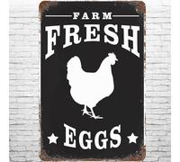 Metal Sign Vintage Farm Fresh Eggs, Retro Wall Decor Farmers Chicken Sold Market for Sale Here Tin Signs Poster for Home Living Room Bedroom Garden Garage Office Cafe Bar Pub 12x16 Inch