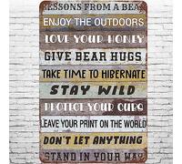 Metal Sign Vintage Funny Lesson from a Bear, Retro Wall Decor Enjoy Love Hugs Hibernate Stay Wild Tardigrade Water Bear Tin Signs Poster for Home Living Room Bedroom Cafe Bar Pub 8"x12"