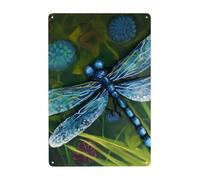 Metal Sign Vintage Funny Tin Sign Hand Painted Blue Dragonfly Metal Poster Decoration Signs Stylish Wall Art Outdoor Yard Signs for Home Living Room Bedroom Yard Wall Decor Gift 30x20 CM