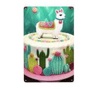 Metal Sign Vintage Funny Tin Sign Llama Alpaca Cake Cactus Metal Poster Decoration Signs Stylish Wall Art Outdoor Yard Signs for Home Living Room Bedroom Yard Wall Decor Gift 30x20 CM