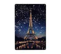 Metal Sign Vintage Funny Tin Sign Night Paris Eiffel Tower Metal Poster Decoration Signs Stylish Wall Art Outdoor Yard Signs for Home Living Room Bedroom Yard Wall Decor Gift 30x20 CM