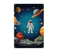 Metal Sign Vintage Funny Tin Sign Outer Space Rocket Astronaut Metal Poster Decoration Signs Stylish Wall Art Outdoor Yard Signs for Home Living Room Bedroom Yard Wall Decor Gift 30x20 CM