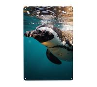 Metal Sign Vintage Funny Tin Sign Penguin Swimming in The Ocean Metal Poster Decoration Signs Stylish Wall Art Outdoor Yard Signs for Home Living Room Bedroom Yard Wall Decor Gift 30x20 CM