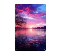 Metal Sign Vintage Funny Tin Sign Purple Sunset on Water Metal Poster Decoration Signs Stylish Wall Art Outdoor Yard Signs for Home Living Room Bedroom Yard Wall Decor Gift 30x20 CM