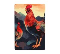 Metal Sign Vintage Funny Tin Sign Rooster Beautiful Art Metal Poster Decoration Signs Stylish Wall Art Outdoor Yard Signs for Home Living Room Bedroom Yard Wall Decor Gift 30x20 CM