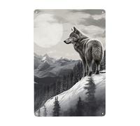 Metal Sign Vintage Funny Tin Sign Snow Mountain Lone Wolf Metal Poster Decoration Signs Stylish Wall Art Outdoor Yard Signs for Home Living Room Bedroom Yard Wall Decor Gift 30x20 CM