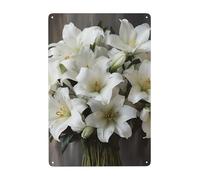 Metal Sign Vintage Funny Tin Sign White Lily Bouquet Metal Poster Decoration Signs Stylish Wall Art Outdoor Yard Signs for Home Living Room Bedroom Yard Wall Decor Gift 30x20 CM
