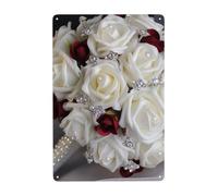 Metal Sign Vintage Funny Tin Sign White Silk Rose Wedding Flowers Metal Poster Decoration Signs Stylish Wall Art Outdoor Yard Signs for Home Living Room Bedroom Yard Wall Decor Gift 30x20 CM