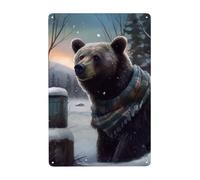 Metal Sign Vintage Funny Tin Sign Winter Bear Metal Poster Decoration Signs Stylish Wall Art Outdoor Yard Signs for Home Living Room Bedroom Yard Wall Decor Gift 30x20 CM